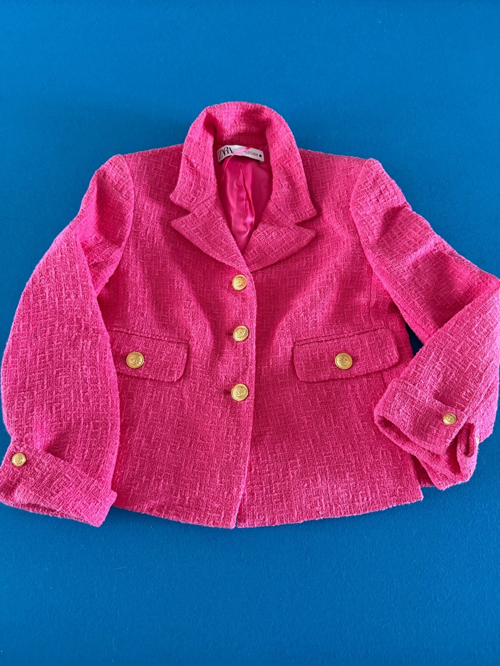 Zara Pink Tweed Jacket with Gold Buttons S